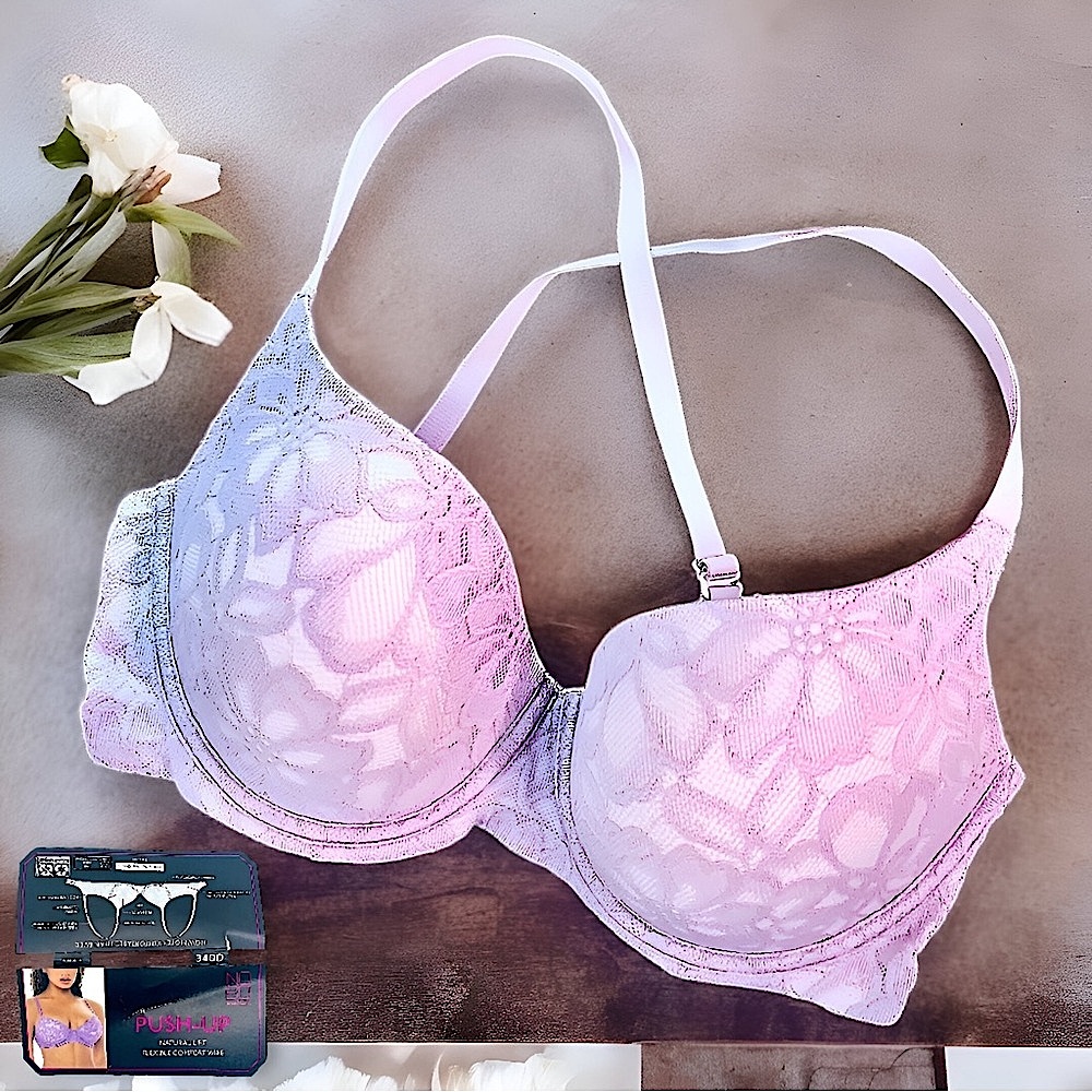 Nobo Bra 34DD: Purple Lace Padded Underwire Adjustable Clasp Back